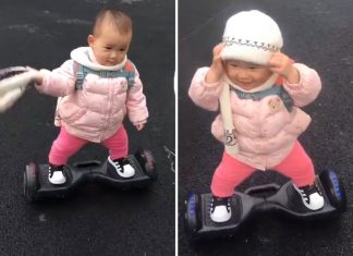El sorprendente estilo de La niña de 14 meses sobre un hoverboard