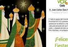 Vox Cádiz envía una felicitación navideña con un Baltasar blanco