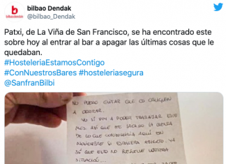 Mensaje de apoyo de un cliente a los dueños de su bar habitual