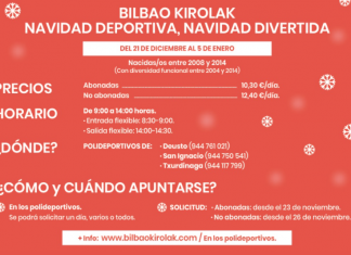 El Ayuntamiento de Bilbao pondrá en marcha una nueva edición del programa “Navidad Deportiva,Navidad Divertida”