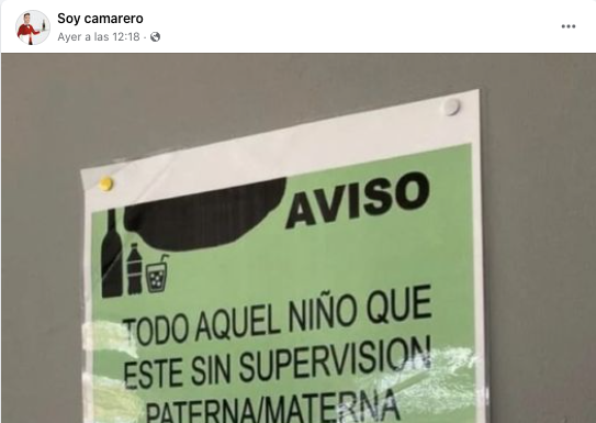 Curiosa advertencia dirigida a los padres que dejan a los niños sin supervisión en los bares