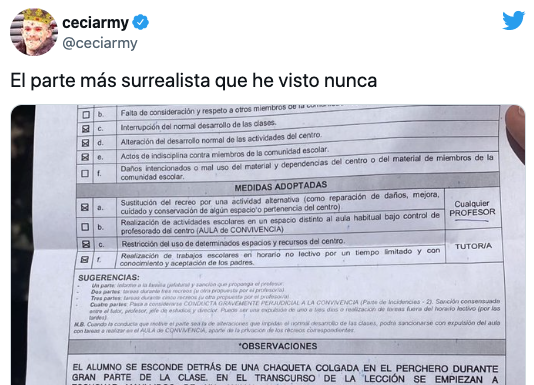 «El parte más surrealista que he visto nunca»