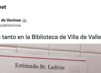 Llamativo cartel visto en una biblioteca de Vallecas: «Estimado Sr. Ladrón…»