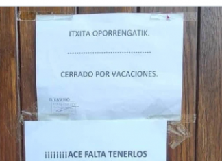 Coloca un cartel de «Cerrado por vacaciones» y añaden un mensaje que tiene tela