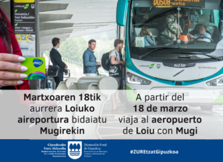 Las líneas de Lurraldebus que conectan Gipuzkoa con el aeropuerto de Loiu se integran en el sistema Mugi