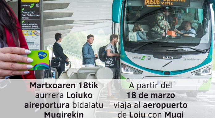 Las líneas de Lurraldebus que conectan Gipuzkoa con el aeropuerto de Loiu se integran en el sistema Mugi