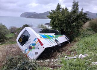 Un autobús escolar vacío cae por un terraplén en Mundaka