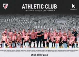 Los primeros tres equipos del Athletic Club posan para el póster oficial