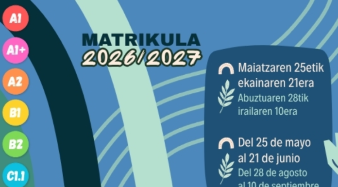 Hezkuntzak Zubiarte Euskaltegi Publikoko 2026-2027ko euskara ikastaroetan izena emateko epea ireki du